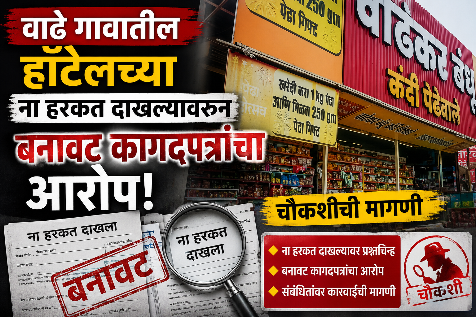 वाढे गावातील हॉटेलच्या बनावट ना हरकत दाखला प्रकरणाने खळबळ
